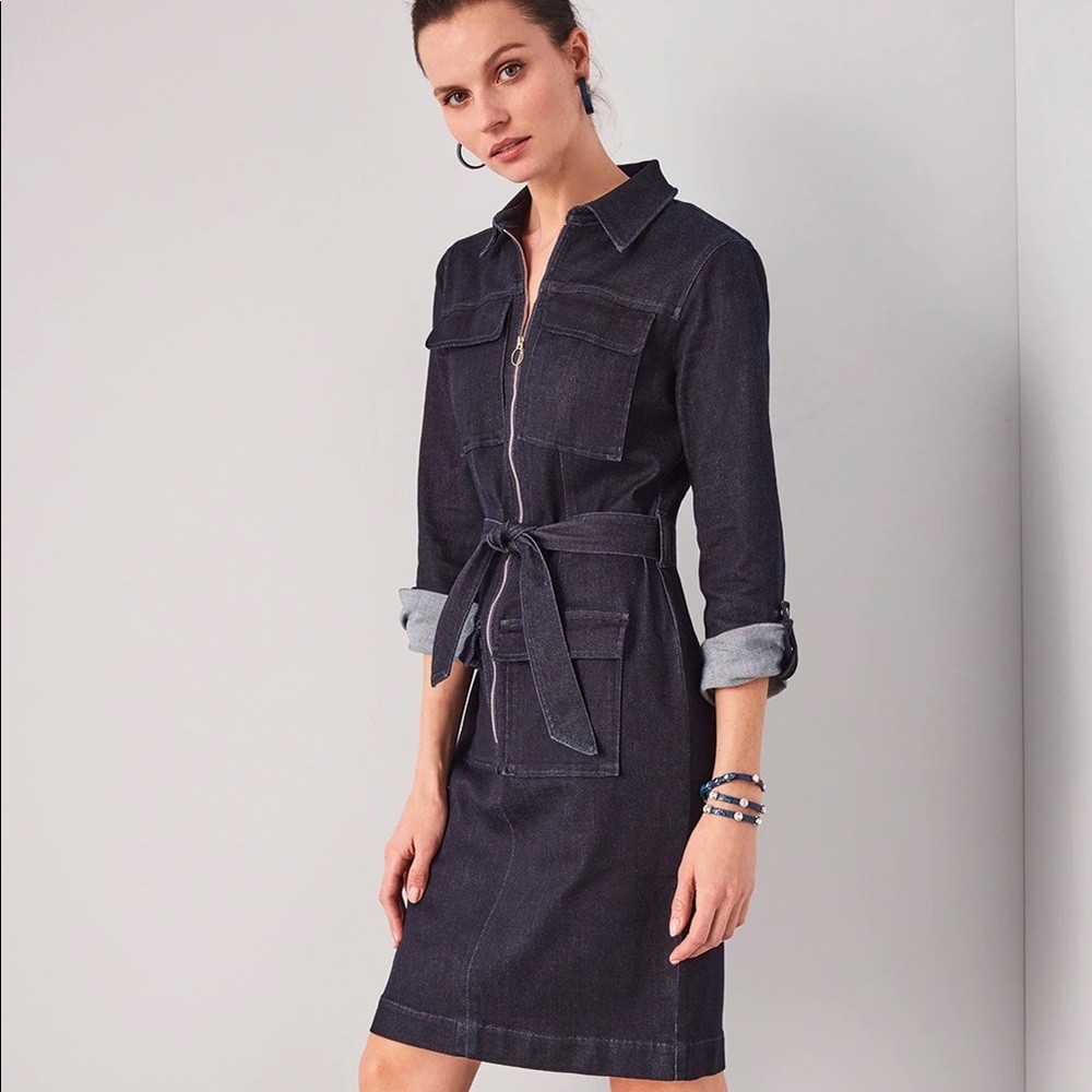 WhiteHouseBlackMarket Long Sleeve Zipper Jean Dress Women Size 4